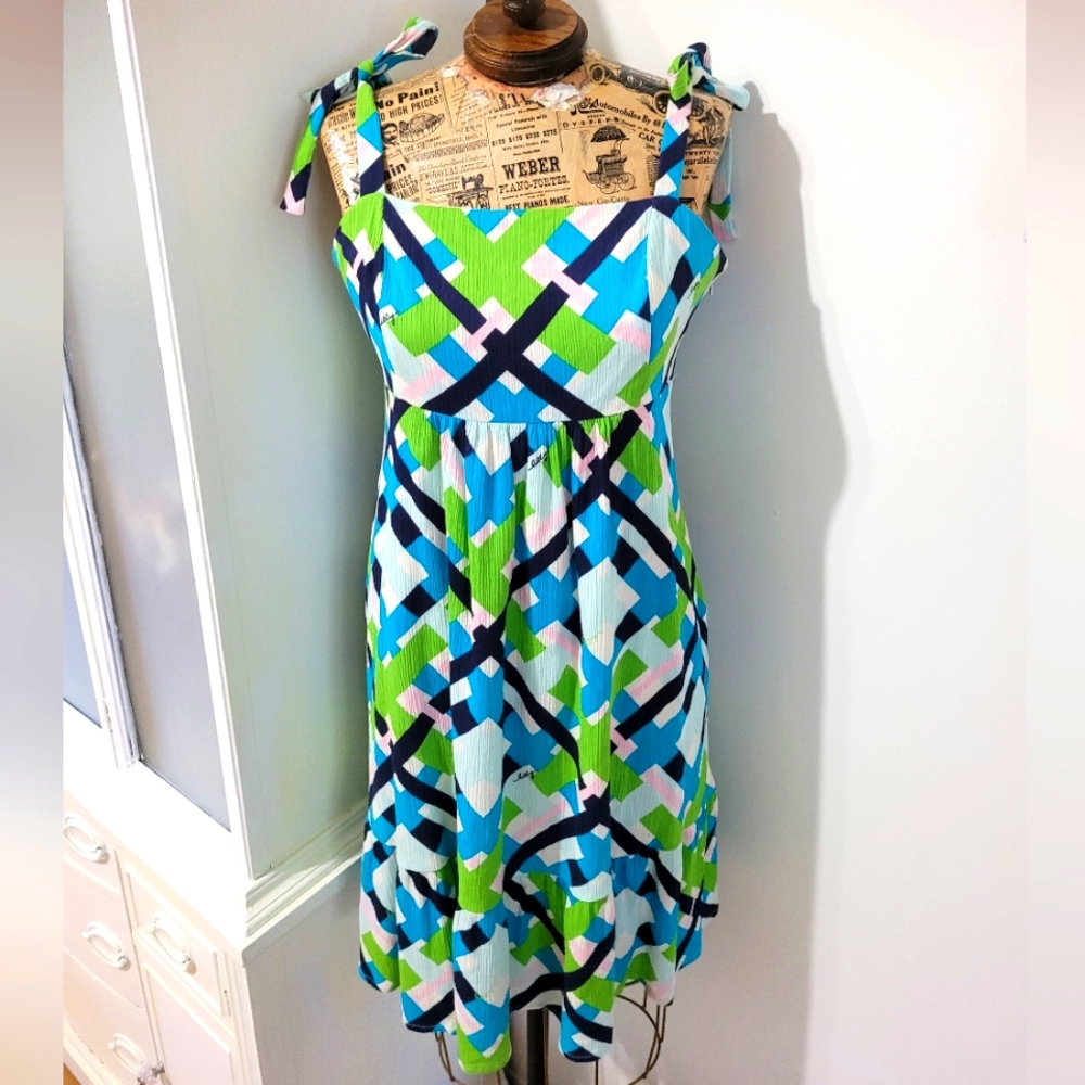 Lilly Pulitzer Geometric pattern signature Cotton fabric Summer mini dress sz 6 - Picture 2 of 12
